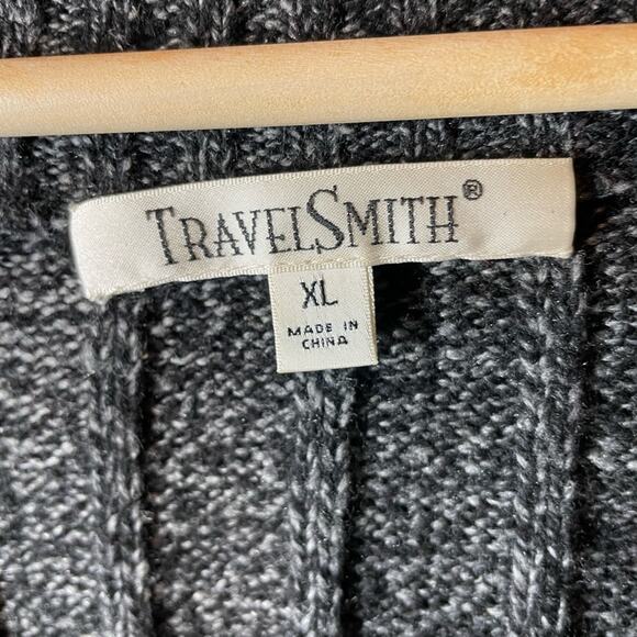 TravelSmith Mens Full Zip Wool Blend Cable Knit Sweater Cardigan Black XL - Picture 3 of 6